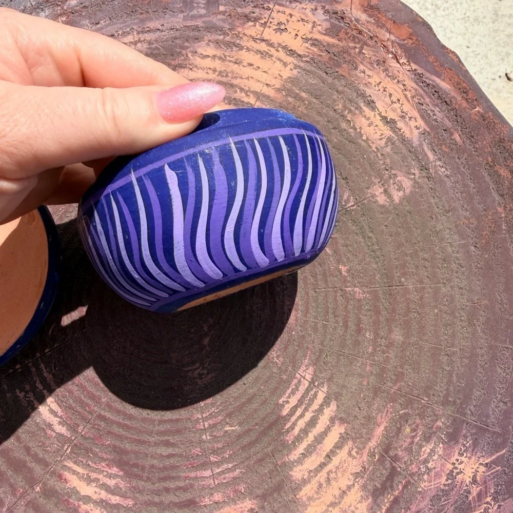Mexican Art Pottery Colorful Painted Terra Cotta Lidded Trinket Box 3.5
